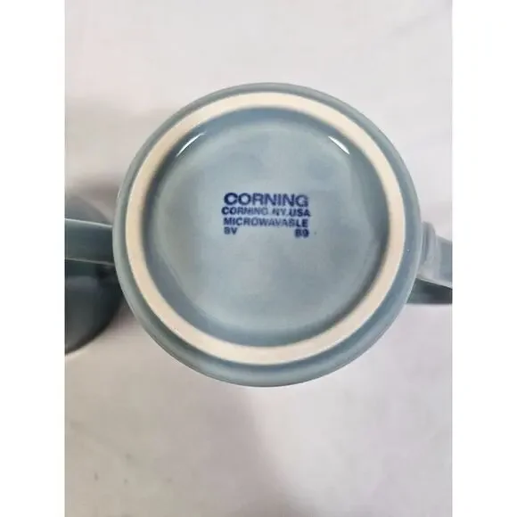 Mug Corning Coffee Cup Solid Robins Egg Blue Vintage USA Signed set of 2 - Picture 5 of 7